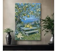 IXEHOH Impressionist Lemon Tree Landscape Canvas Wall Art, Mediterranean Coast Seascape Painting, Aesthetic Wall Art for Living Room Bedroom Office Decor, Vertical Wall Art Print 50x70