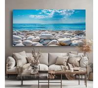 IXEHOH Large Beach Scene Canvas Wall Art,Modern Abstract Pebbles Ocean Coastal Landscape Picture Artwork for Living Room Decor(40x80cm(15.7x31.4in)/No frame)