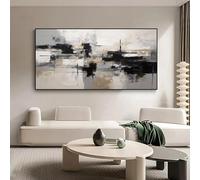 IXEHOH Large Beige Grey Black Abstract Art Minimalist Painting On Canvas,Horizontal Wall Art Painting Neutral Wall Decor Paintings 70x150cm(28x59in) with-black-frame