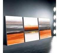 IXEHOH Large Modern Abstract Canvas Wall Art for Living Room, 3 Piece Seascape Canvas Prints, Neutral Tone Minimalist Artwork for Office, Orange and Grey Aesthetic Wall Decor for Home 70x100cmx3
