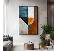 IXEHOH Large Wall Art for Living Room Teal Orange Abstract Wall Art,Modern Geometric Canvas Painting Minimalist Artwork Home Decor 70x100cm(28x39in) with black frame