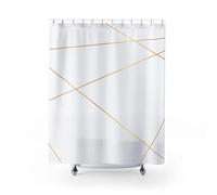 IXEHOH Minimalist Geometric Shower Curtain,White and Gold Brown Modern Shower Curtain,Elegant Bathroom Curtains with 12 Hooks 150x150cm/59x59in(WxH)