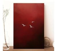 IXEHOH Minimalist Red Canvas Wall Art Featuring Three White Birds in Flight, Modern Abstract Vertical Wall Art for Living Room, Aesthetic Pictures Wall Decor, Posters & Prints 60x90