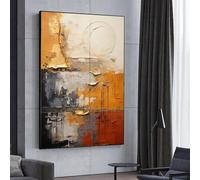 IXEHOH Modern Abstract Art Framed Canvas Painting Orange and BeigeNeutral Abstract Wall Art for Living Room Large Artwork for Walls 80x120cm(31x47.2in) with frame
