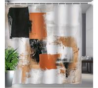 IXEHOH Modern Abstract Geometric Cubism Shower Curtain - Black,Orange, Gray,Extra Long Shower Curtains for Bathroom,with 12 Hooks Machine Washable Polyester Bathroom Decor(120x175cm/47x69in(WxH))