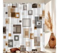 IXEHOH Modern Abstract Geometric Shower Curtain,Brown and White Minimalist Overlapping Squares Shower Curtain for Bathrooms(90x200cm/35x79in(WxH)