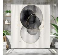 IXEHOH Modern Abstract Shower Curtain,Washable Fabric Bath Curtain, Black and Gold Circle Minimalist Bathroom Curtain Decor 150x150cm/59x59in(WxH)