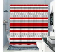 IXEHOH Modern Geometric Stripe Curtain with Red Black White Arrows - Polyester Fabric Shower Curtain, 12 Hooks, Machine Washable(175x178cm/69x70in(WxH))