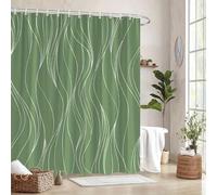 IXEHOH Modern Minimalist Shower Curtain,Olive Green White Wavy Lines Abstract Pattern Bathroom Shower Curtain,Extra Large with 12 Hooks,Machine Washable Polyester Fabric(220x180cm/87x71in(WxH)