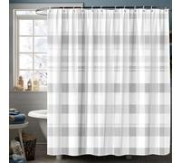 IXEHOH Modern White & Gray Checkered Plaid Shower Curtain,Bath Tub Partition, Machine Washable Fabric Shower Curtain with 12 Hooks, Neutral Modern Bathroom Decor(160x200cm/63x78in(WxH)