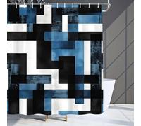 IXEHOH Navy Blue Black Gray White Modern Geometric Shower Curtain - Large Square Pattern Bathroom Curtain with Hooks,Machine Washable,Bathtub & Home Decor(240x180cm/94x71in(WxH)