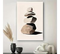 IXEHOH Neutral Tone Minimalist Canvas Wall Art for Office, Zen Stone Stacking Aesthetic Wall Art, Vertical Wall Art for Living Room, Modern Abstract Canvas Prints Wall Decor 30x40