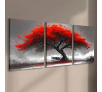 IXEHOH Red Tree Black and White Landscape Large Wall Art Canvas Prints 3 Piece Pictures Wall Decor for Living Room Modern Paintings Wall Decor Posters & Prints Artwork For Walls 60x90cmx3