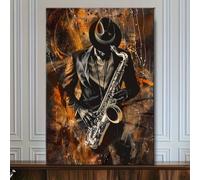 IXEHOH Saxophone Musician Canvas Wall Art, Modern Abstract Jazz Portrait Paintings Wall Decor, Large Vertical Wall Art for Living Room, Music Inspired Aesthetic Wall Art Prints 70x100