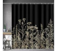IXEHOH Spring Floral Shower Curtain Black and Gold Plant Leaves Wildflower Nature Botanical Flower Fabric Cloth Bath Shower Curtain(75x190cm/29x75in(WxH))
