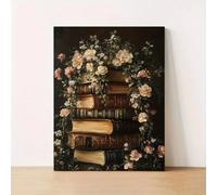 IXEHOH Vintage Dark Academia Wall Art Floral Book Stack Canvas Prints Moody Still Life Paintings Wall Decor Victorian Rose Aesthetic Artwork For Walls Vertical Wall Art Poster 60x80