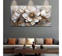 IXEHOH White Flower Large Wall Art Canvas Prints Gold Petal Abstract Floral Paintings Wall Decor Modern Aesthetic Wall Art for Living Room Bedroom Office Horizontal Wall Art 20x40cm