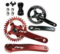 IXF Aluminum MTB Road Bike Bicycle Crank Set Bottom Bracket BB 170mm BCD 104mm 32T/34T/36T/38T Chainring +Crank + BB Set (Red, 38T)