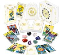 IXIGER Tarot Cards with Guide Book,78 Original Tarot Cards Deck Fortune Telling Game for Beginners&Expert Readers,Classic Tarot Deck Standard Size 4.75" x 2.76",Gilding Tarot Bag and Chakra Stone
