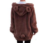 IXITON Winter Women/Girl Fluffy Bear Ear Hoodie, Fuzzy Warm Sweater, Brown Bear