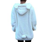 IXITON Winter Women/Girl Fluffy Bear Ear Hoodie, Fuzzy Warm Sweater, White Bear