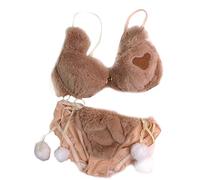Ixkbiced Womens Lolita 2pcs Bra Panty Set Cute Bear Fluffy Plush Bow Underwear Lingerie