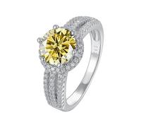 IXMLDAXD 2ct D Color VVS1 Moissanite Diamond Rings for Women Yellow/Green/Pink Moissanite Engagement Rings Round Cut Diamond Wedding Band with Certificate(Yellow,5)