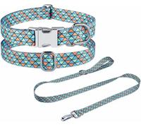 IXMLDAXD Hundhalsband， Classics Plaid Dog Collar And Leash Set Female Pet Collars With Adjustable Metal Buckle For Wedding Holiday Birthday Party(Blue Set,L)