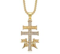 IXMLDAXD necklace， Christian Caravaca Cross Necklace, Titanium Steel Religious Amulet Pendant with Angels(Gold)