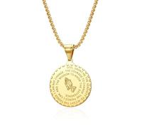 IXMLDAXD necklace， Christian Double-Sided Gold Medallion Necklace Titanium Steel Pendant with Praying Hands