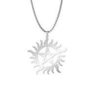 IXMLDAXD necklace， Demon Defense Silver & Black Titanium Steel Protective Pentagram Jewellery(Silver)