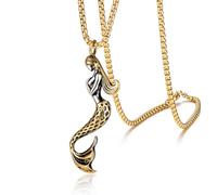 IXMLDAXD necklace， Fantasy Mythical Mermaid Necklace, Stainless Steel Two-Tone Pendant Fish Scale & Long Hair Design