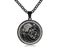 IXMLDAXD necklace， Gr ionysus Myth Medallion Necklace - Black Titanium Steel Etched Honor Medal(Black)
