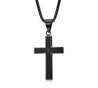 IXMLDAXD necklace， Hand Traceable Lord's Prayer Cross Necklace | Deeply Etched Stainless Steel(Black)