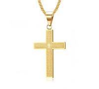 IXMLDAXD necklace， Hand Traceable Lord's Prayer Cross Necklace | Deeply Etched Stainless Steel(Gold)