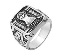IXMLDAXD ring， Blue Lodge Enlightenment Masonic Ring Twin Pillars, All-Seeing Eye & Checkerboard for men Classic Collection(Q)