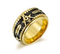IXMLDAXD ring， Boaz Pillars Titanium Steel Freemason Symbol Band with Plating, Spiritual Jewellery for Men Women(Gold,Z+1)