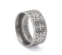 IXMLDAXD ring， Christian Protection Amulet 10mm Wide Band, Retro Religious Jewellery(Y)