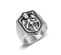 IXMLDAXD ring， Gold & Silver Round Table Knight Chivalry Spirit Medieval Protection Jewellery(Silver,Z+1)