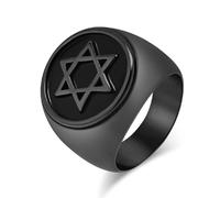 IXMLDAXD ring， Star of David Ring with Jewish Religious Significance Supernatural Stainless Steel Signet Jewellery(Black,Q)