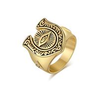 IXMLDAXD ring， Titanium Steel All-Seeing Eye & Inverted Triangle, Vintage Masonic Protection Jewellery(Gold,W)