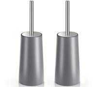 IXO Toilet Brush and Holder, 2 Pack Toilet Brush with 304 Stainless Steel Long Handle, Toilet Bowl Brush for Bathroom Toilet-Ergonomic, Elegant,Durable (Grey)