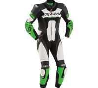 Ixon Jackal One Piece Motorcycle Leather Suit, black-white-green, size M for Men