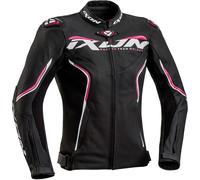 Ixon Trinity Ladies Motorcycle Leather Jacket, black-white-pink, size 2XL for Women