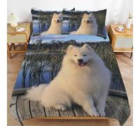 IXPLPPZJ Samoyed Durable Weave Texture Light Structure Easy Fit Sleep Time Duvet Cover Sets for Homes