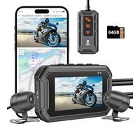 IXROAD Motorbike Dash Cam, 1080P WDR Motorcycle Camera Front and Rear, Waterproof Dashcam with WiFi, GPS, Parking Mode, Wired Remote, 3" Screen, 64GB TF Card