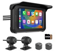 IXROAD Motorcycle Dash Cam with CarPlay and Android Auto, 1080P Motorbike Camera Front and Rear, 5" Touch Screen with GPS, TPMS, Sat Nav, 64GB TF Card