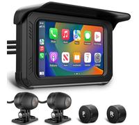 IXROAD Motorcycle Dash Cam with CarPlay and Android Auto, 1080P Motorbike Camera Front and Rear, 5" Touch Screen with GPS, TPMS, Sat Nav, 64GB TF Card