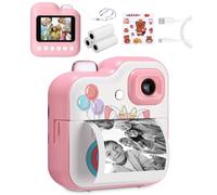 Ixydor Children's Camera Instant Camera 1080P 2.4 Inch Screen Digital Camera Children with 3 Rolls of Printing Paper & 32GB Card, Christmas Gifts for Boys and Girls 3-12 Years (Pink)