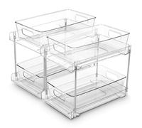 Ixydor Multifunctional Under Sink Shelf Organiser, Pack of 2, Transparent with Sliding Drawer, 2 Tier for Kitchen, Bathroom, Bedroom